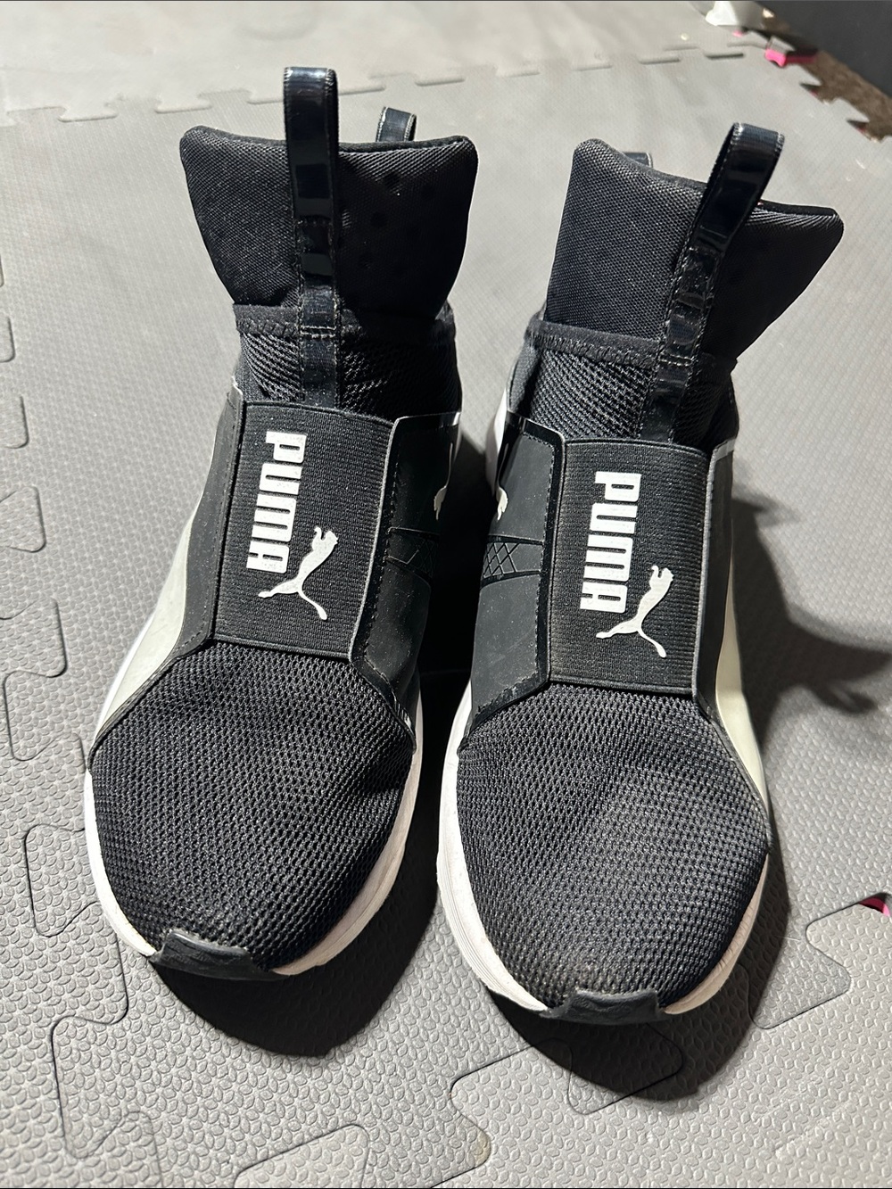 Puma Black and White Slip-On Athletic Sneakers